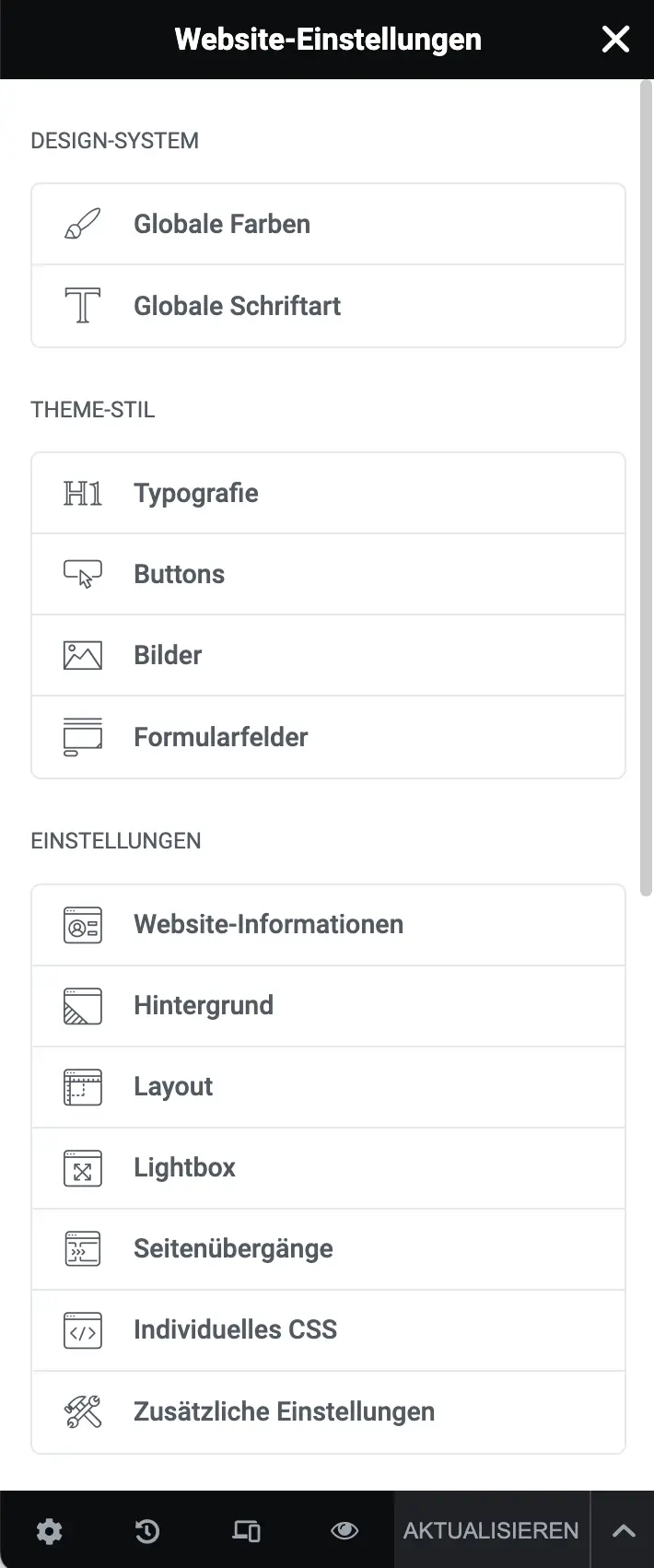 Elementor Website Einstellungen