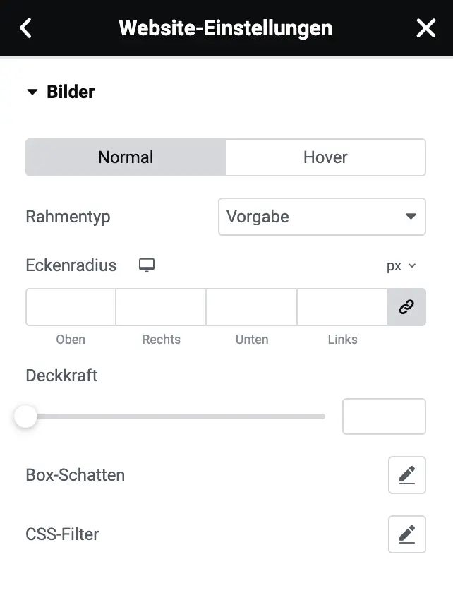 Bilder Einstellungen Elementor