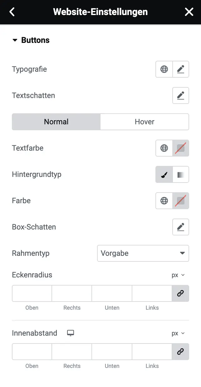 Buttons Grundeinstellungen