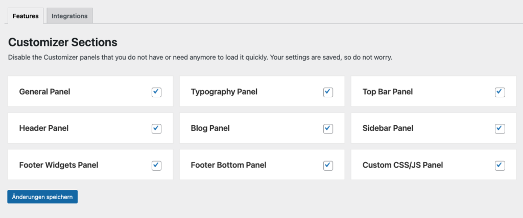 Ocean WP Customizer off