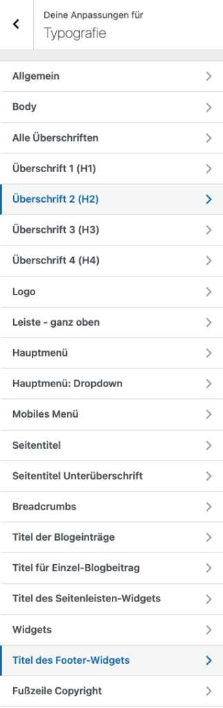 Typographie OceanWP