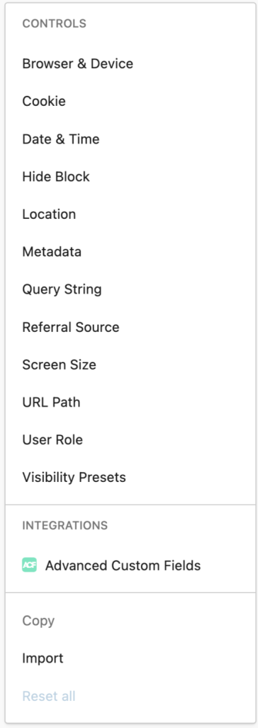 Block Visibility Controls