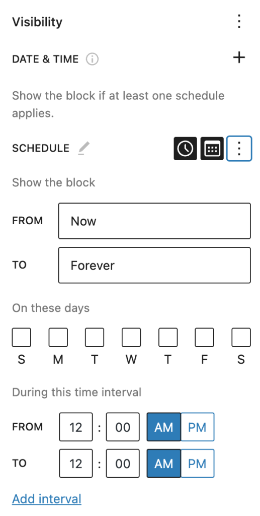 Visibility Block Date Time