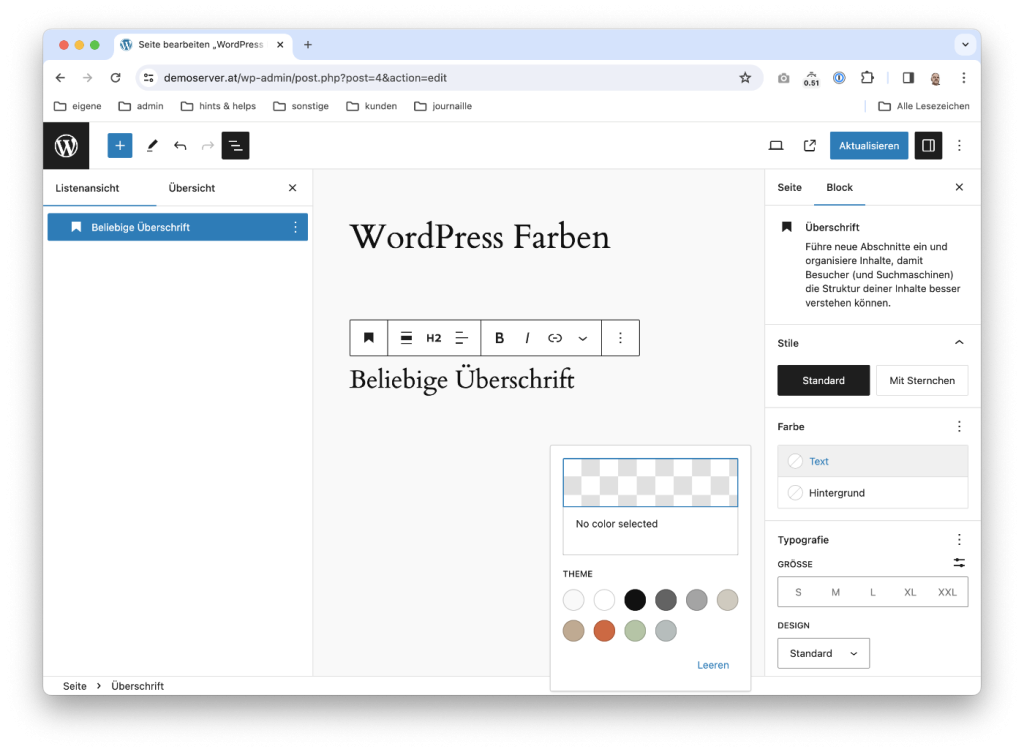 Überschrift Farbe Wählen