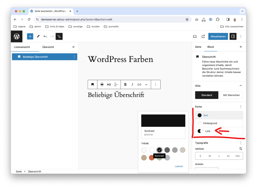 Überschrift Link Farbe