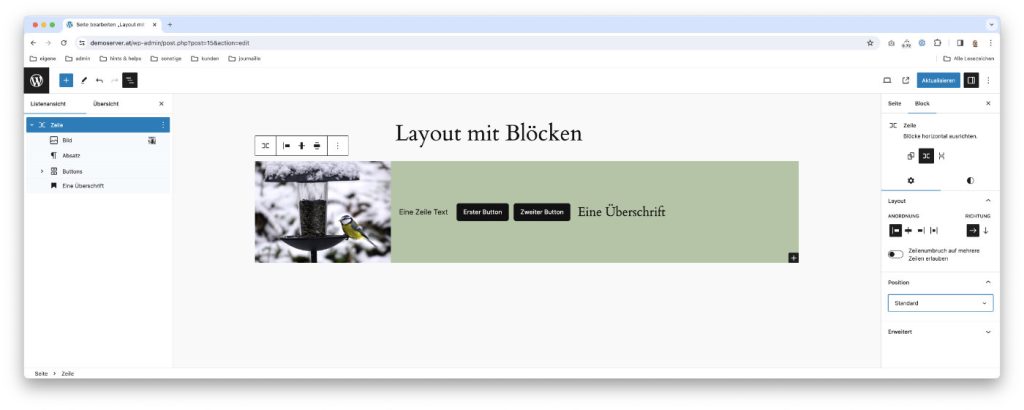 WordPress Zeile Links