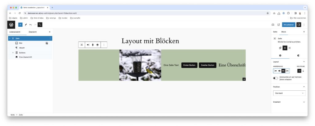 WordPress Zeile rechts