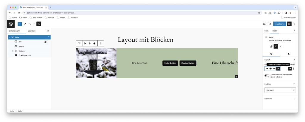 WordPress Zeile verteilt