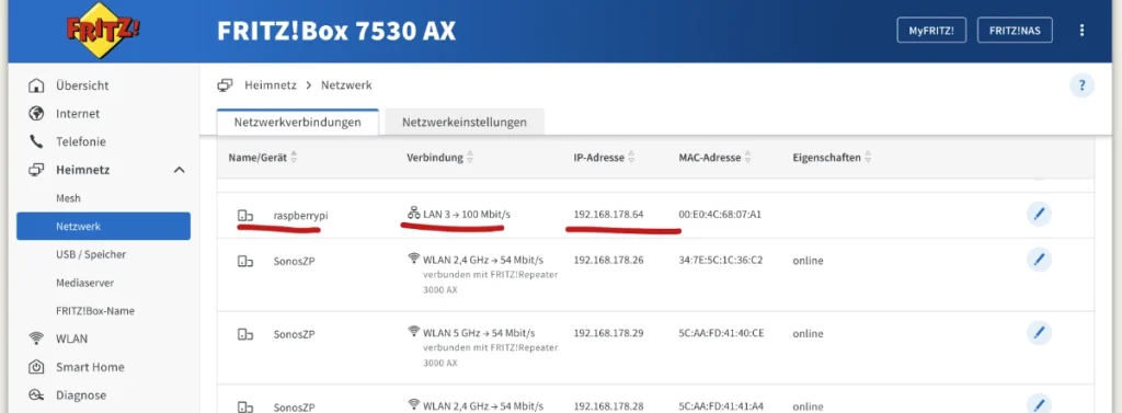 rasperry im Fritz-Netz