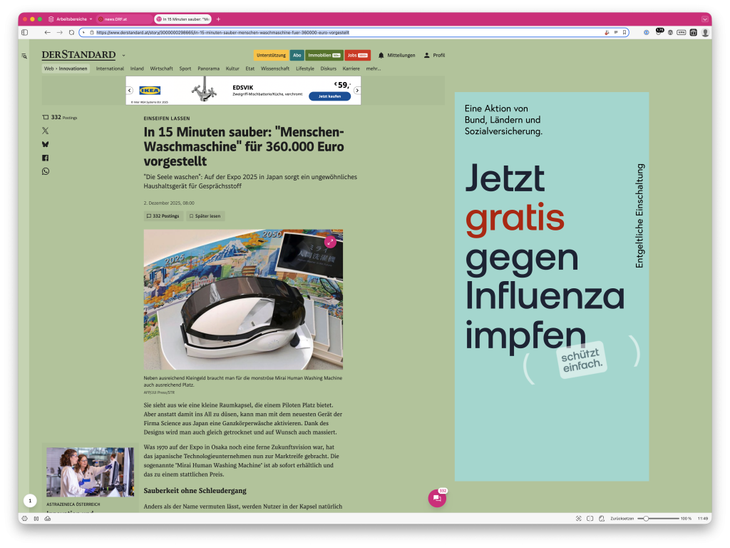 Der Standard mit Werbung