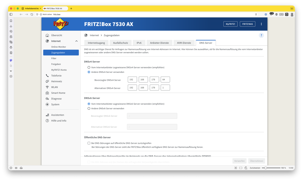 Fritz!Box DNS Einstellung