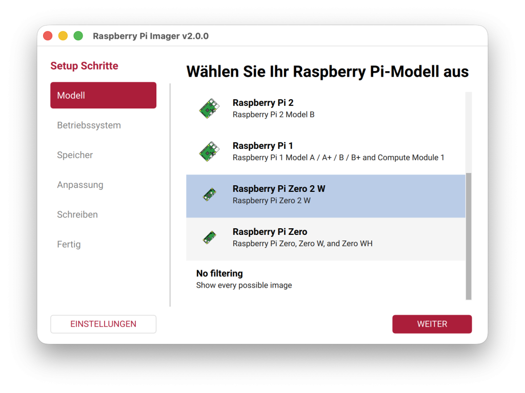 Rasperry Imager Schritt 1