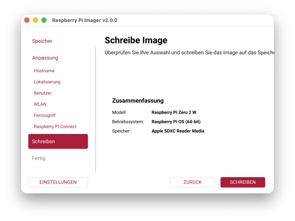 Rasperry Imager Schritt 7 -