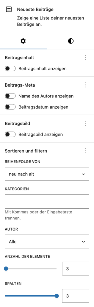 Settings neueste Beiträge