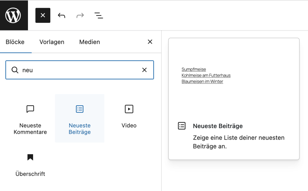 WordPress neueste Beiträge