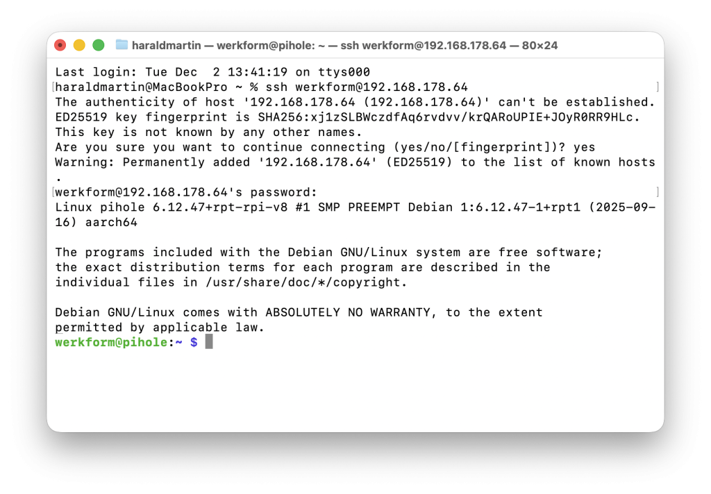 SSH-Zugriff auf rasperry pi