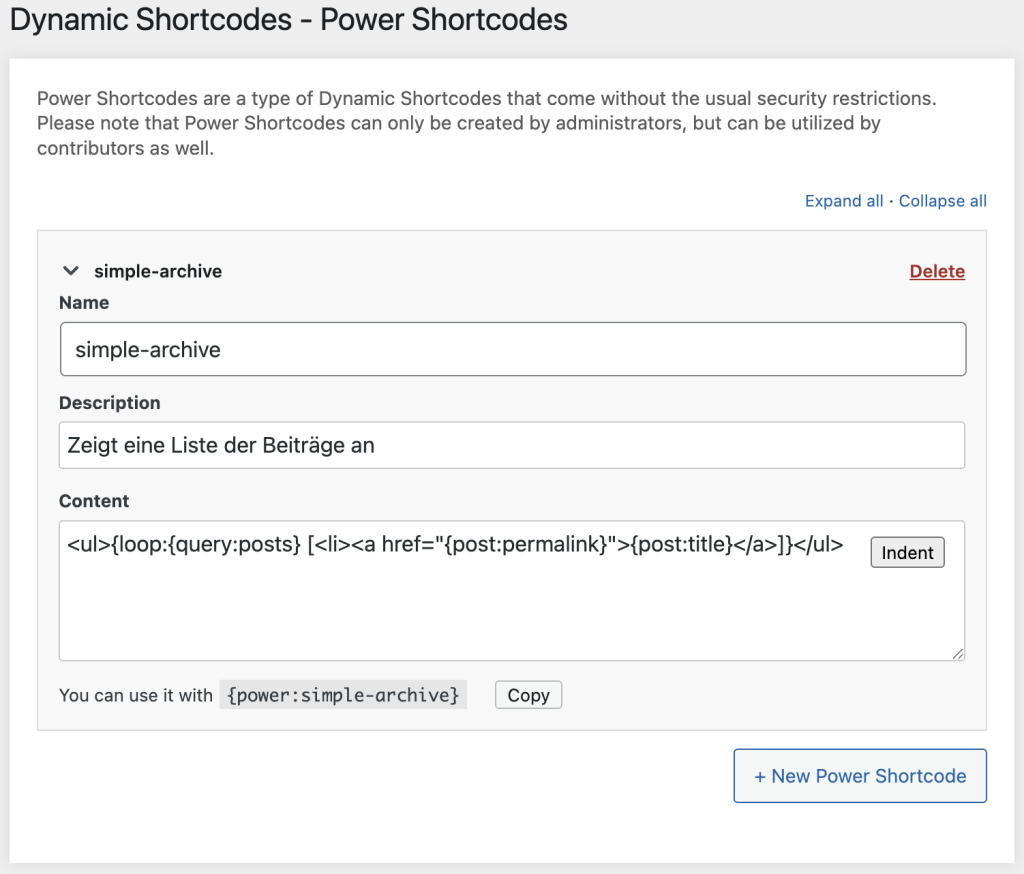 Power Shortcode