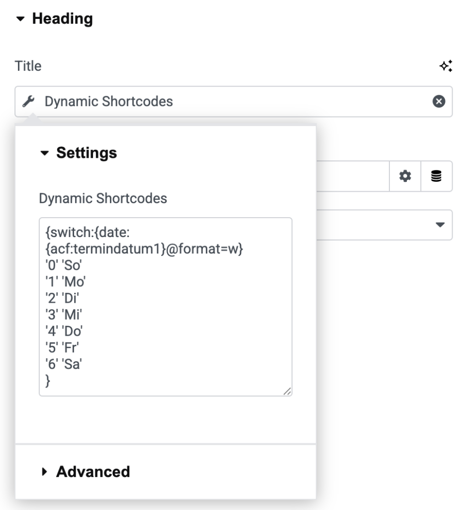 Dynamic Shortcode Wochentag