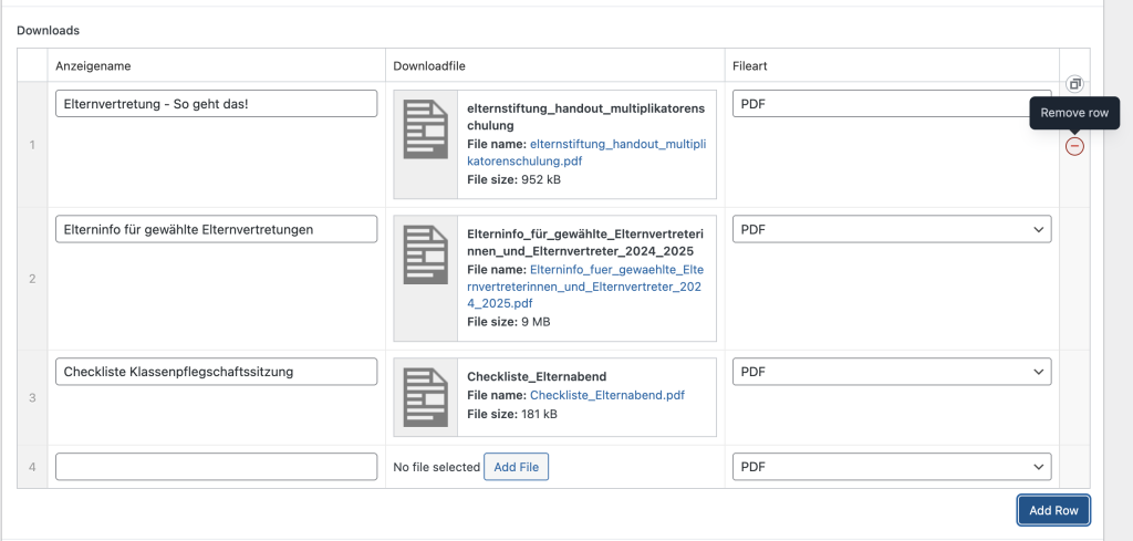 Repeaterfeld im Dashboard