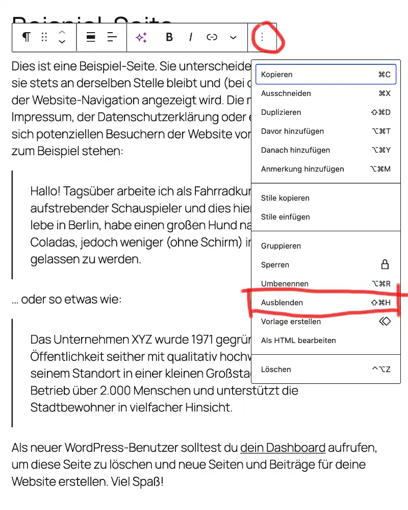 Ausblenden Gutenberg