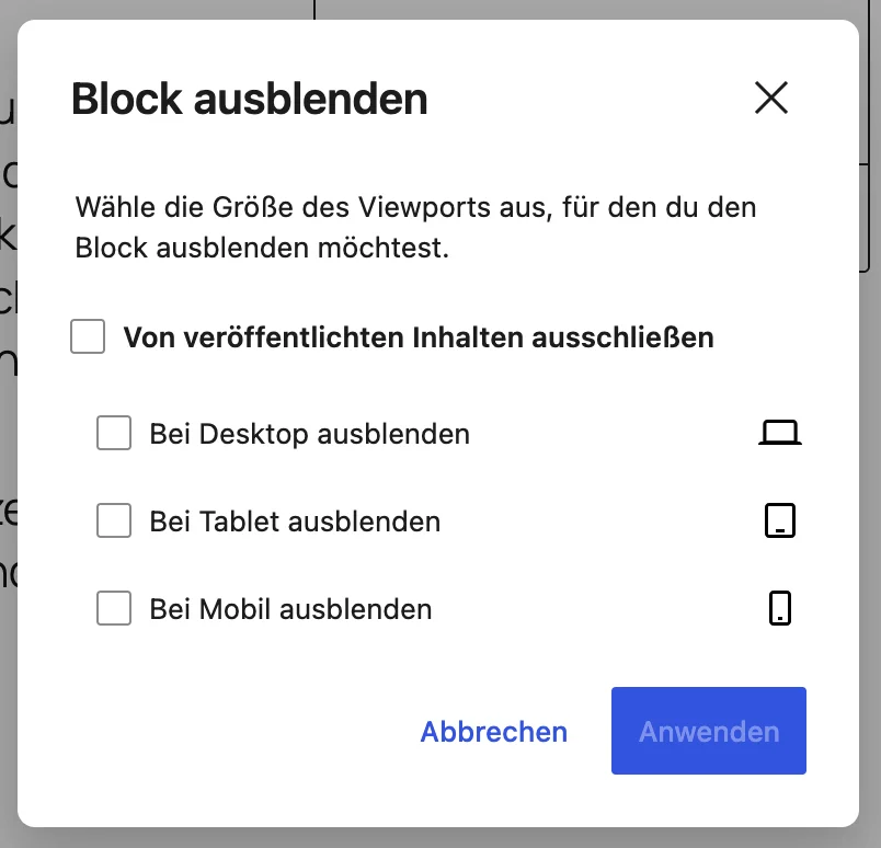 Ausblenden Modal