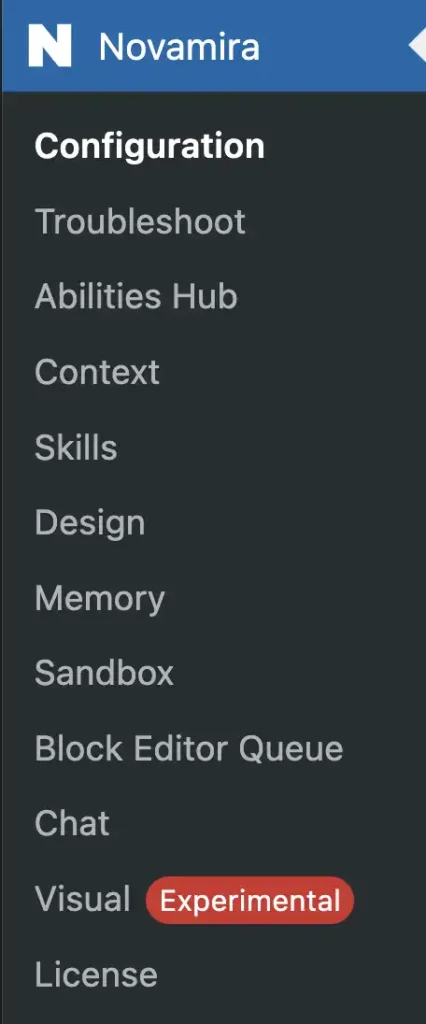 Novamira Menu